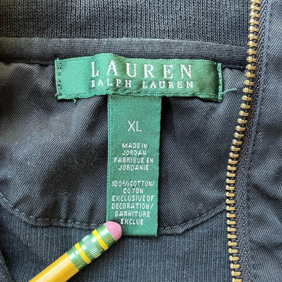 Lauren Ralph Lauren Black Half-Zip Funnel Neck Sweatshirt with Gold Crest Emblem - Picture 7 of 12